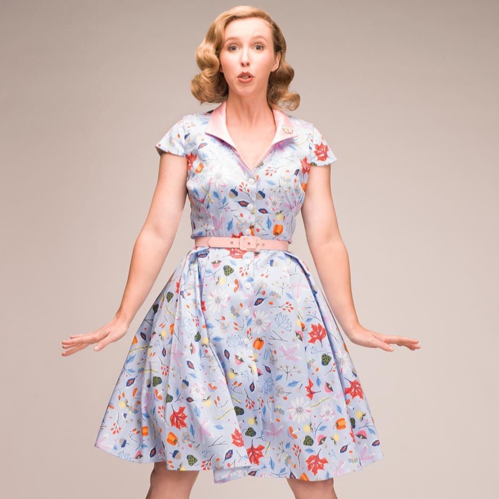Pinup Couture Floral Dress in Blue and Pink